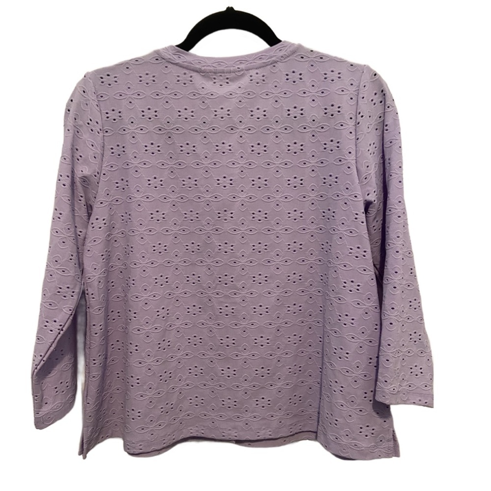 LOGO by Lori Goldstein Stretch Eyelet Button Front Cardigan Lavender S New - Picture 5 of 14